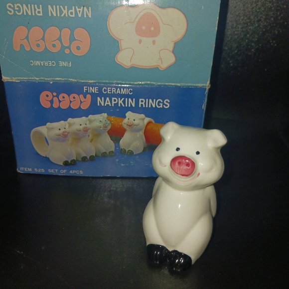 Vintage Piggy Napkin Rings 1984 Ron Gordon Fine Ceramic with Box - Picture 1 of 4